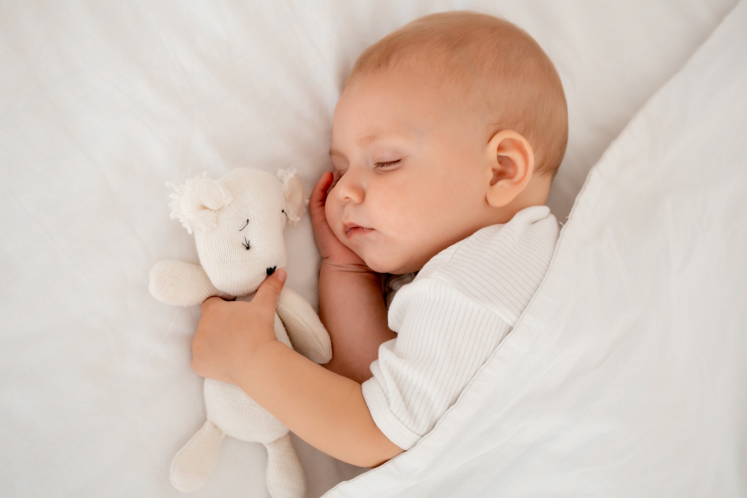 A,Newborn,Baby,Sleeps,Sweetly,Holding,A,Toy,In,His